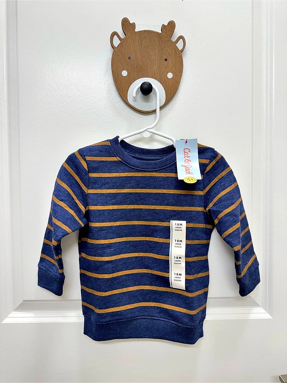 Cat & Jack Toddler Striped Long Sleeve Fleece Crewneck Sweatshirt Boys 18M